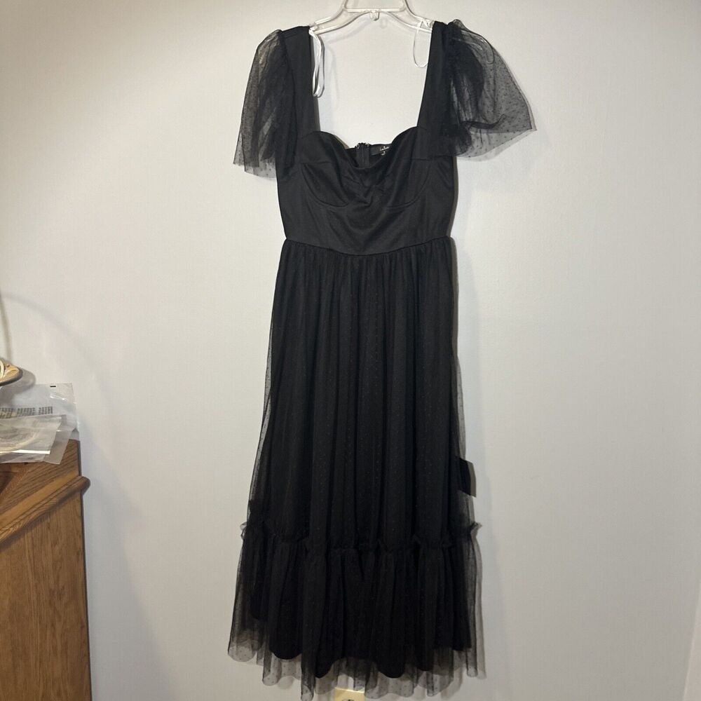 LULU'S SZ S Black For Love Mesh Tulle Tiered Ruffled Maxi Dress NEW Witchy Goth